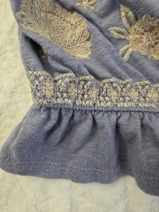 American Eagle Crop Top Blue Embroidered Floral Off Shoulder Short Sleeve M - Picture 6 of 12